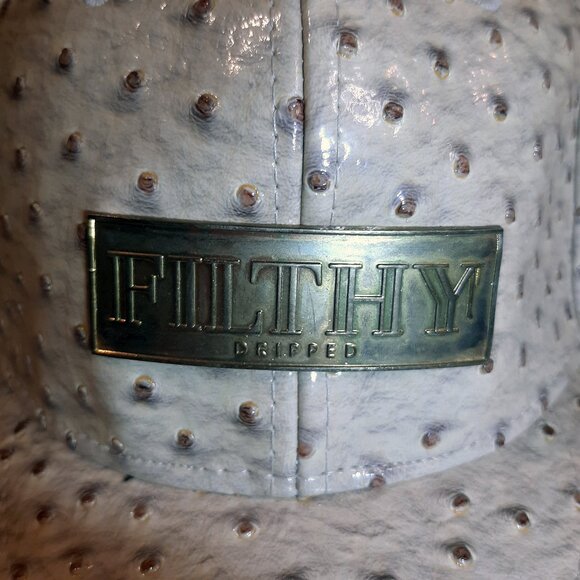 rare Mint SF Japan x Filthy Dripped faux Ostrich skin hat adjustable Brass plate - Picture 3 of 11